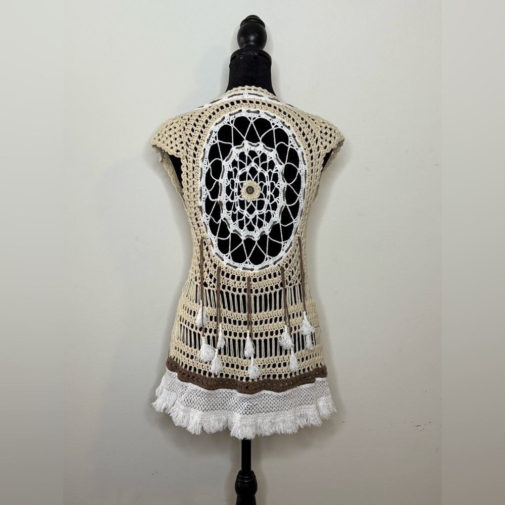 Hand Crocheted unique, festival mandala dream catcher sleeveless vest small